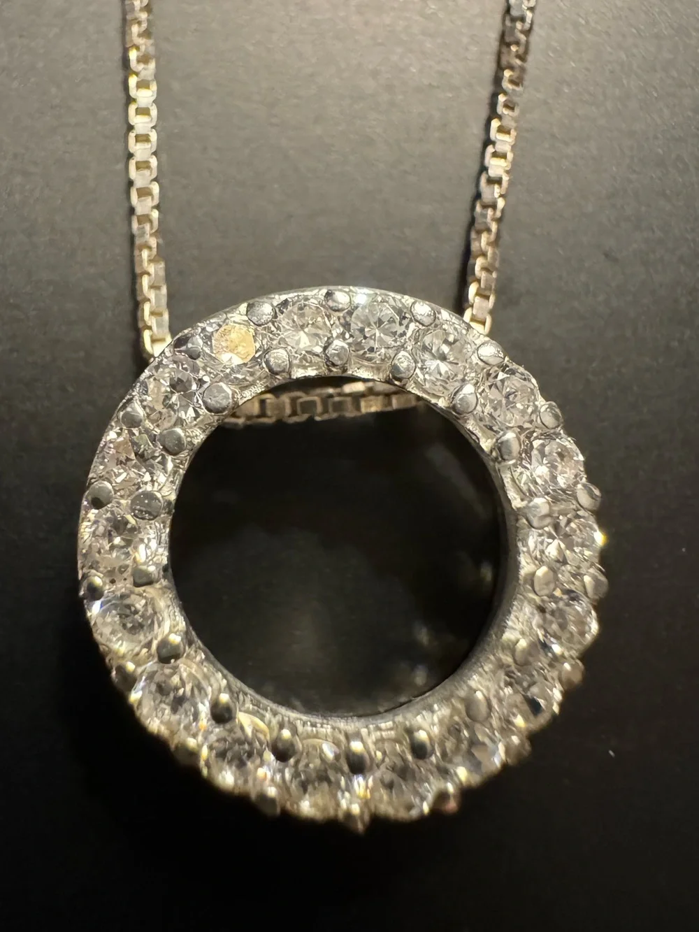 Crystal Pave Circle Pendant Necklace in Silver